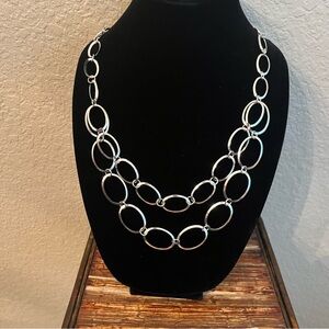 Vintage Double Strand Oval Silver Tone Metal Necklace